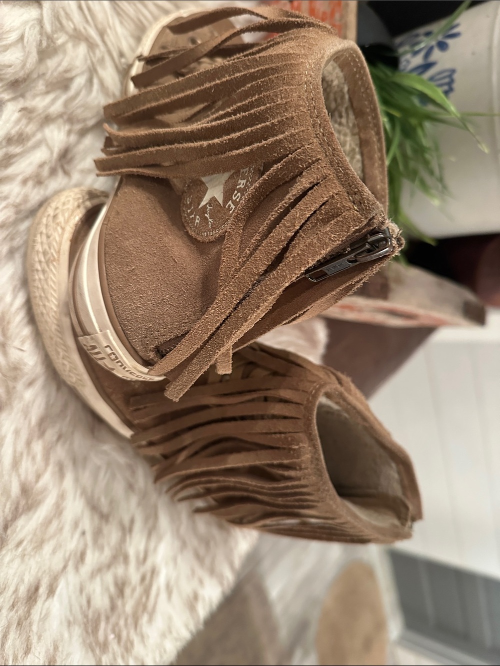 Converse Women's Brown Suede Fringe High-Top Sneakers with Back Zip